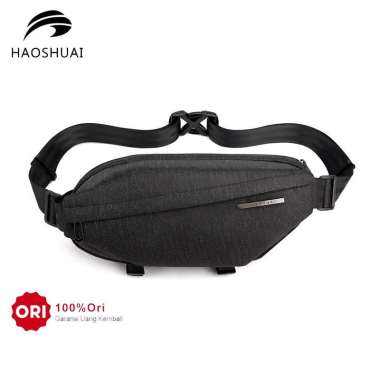 HAOSHUAI 1216 Tas Selempang Pria Wanita Tas Pinggang Waistbag Bahan Premium Waterproof Obsidian Blac