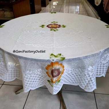 TAPLAK MEJA MAKAN 6 kursi Bundar Print Motif Bunga Bahan kain Polyester Ukuran 180 cm 1063 Cream Pri