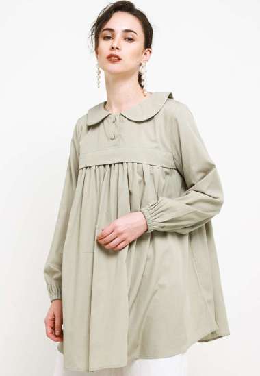 Hazelnut Indonesia - Shahira Top - Atasan Tunik Blus / Blouse / Top Wanita - Sage Green Semua Ukuran