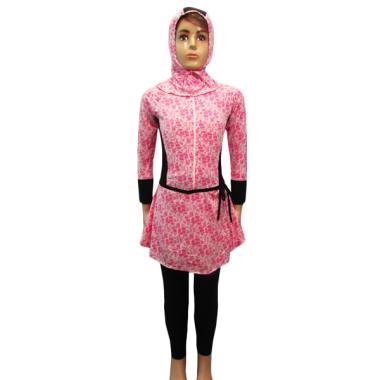 Rainy Collections Motif Bunga Sakura Baju Renang Anak Muslim [5-10 Tahun] M Pink Black