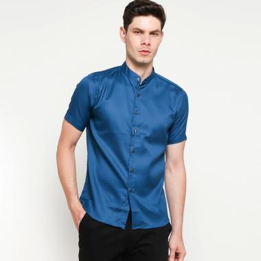 VM Kerah Koko Shanghai Slimfit Pendek Kemeja Pria XL Green Tosca