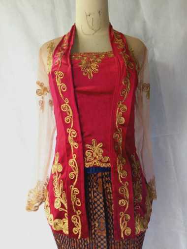 Kebaya Domas Bludru Motif Cantik Kombinasi Tile Kebaya Aja Merah