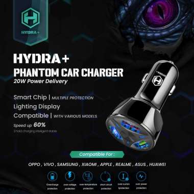 HYDRA+ PHANTOM CAR CHARGER 18W PD QC 3.0 Support iPhone Android
