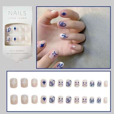 NAILS Glossy 24 PCS Kuku Palsu Dan Lem / Fake Nail Art / Stiker Kuku Tahan Air 6130