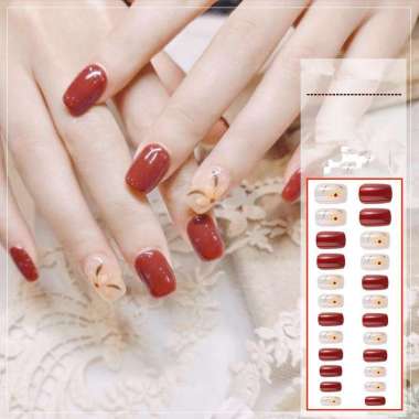NAILS Glossy 24 PCS Kuku Palsu Dan Lem / Fake Nail Art / Stiker Kuku Tahan Air 1215