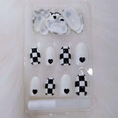 NAILS Glossy 24 PCS Kuku Palsu Dan Lem / Fake Nail Art / Stiker Kuku Tahan Air 1509