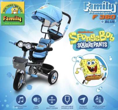 SEPEDA RODA TIGA FAMILY PREMIUM F360 H SPONGEBOB SQUAREPANTS BIRU