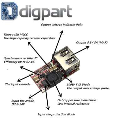 Module 6-24V 24V 12V To 5V USB Step Down Charger HP Motor Mobil Aki