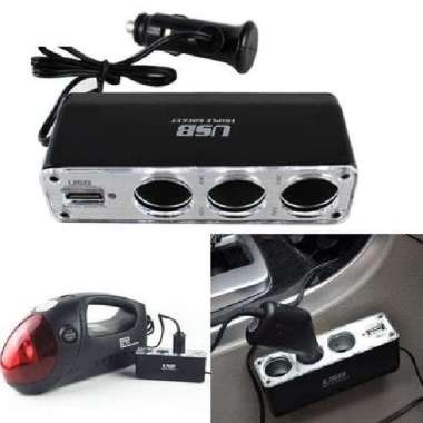 CAR CHARGER CIGARRETTE LIGHTER SPLITTER 3 LUBANG PLUS USB SLOT
