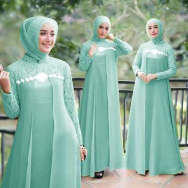 GAMIS MAXI ELENA / MOSCREPE KOMBY BRUKAT LAPIS FURING L HIJAU WARDAH