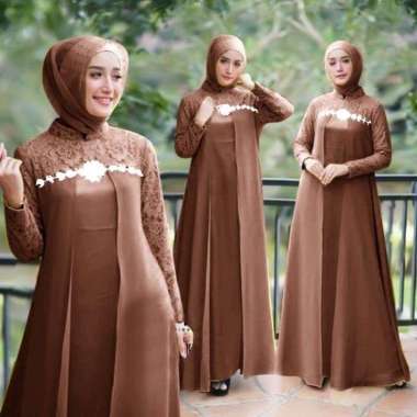 GAMIS MAXI ELENA / MOSCREPE KOMBY BRUKAT LAPIS FURING XXL COKLAT