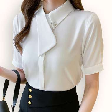 Kemeja lengan pendek Gaya Korea variasi kerah model terbaru - Jfashion Shondra SS XXL Putih