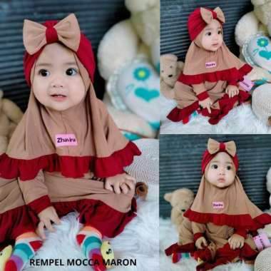 Zhavira Babykids Gamis Bayi Anak Perempuan Rempel Set Jilbab Turban Size NB NewBorn Umur 1 2 3 Tahun