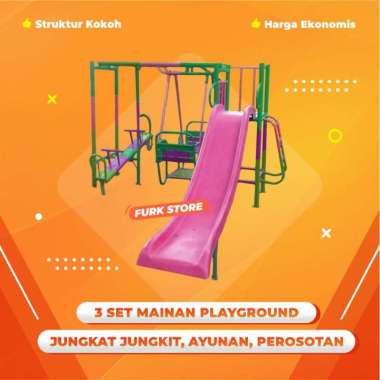 Ayunan Anak Besi Murah, Perosotan Anak, Jungkat Jungkit, Mainan 3 Set