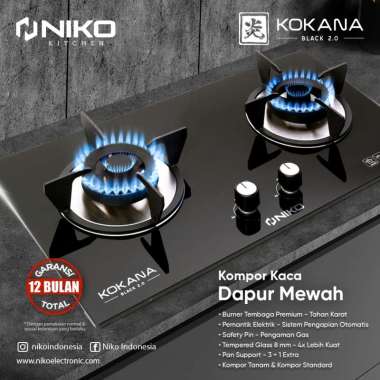 NIKO KOMPOR GAS TANAM KACA KOKANA BLACK SERIES 2.0 2 TUNGKU PEMANTIK ELEKTRIK MULTIFUNGSI BUBBLE