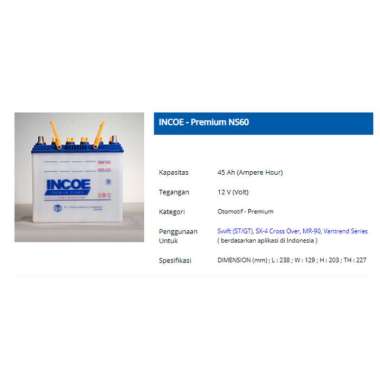 Aki mobil NS60 Incoe PREMIUM 46B24R 45AH 07702