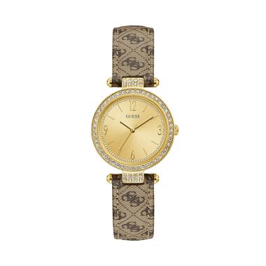 GUESS 1320L Terrace Swarovski Analog Leather Original Jam Tangan Wanita - Brown Gold Brown Gold