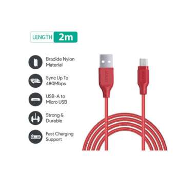 Aukey Cable CB AM2 2M USB A To Micro USB RED