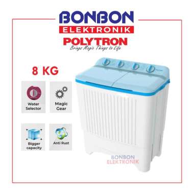 Polytron Mesin Cuci 2 Tabung 8KG PWM-8073B / PWM 8073 B / PWM8073