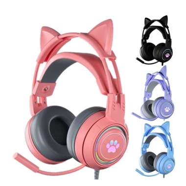 Harga Headset Gaming Kucing Mic Pink 
