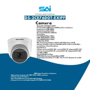 HIK VISION CAMERA CCTV 1080P DS-2CE76D0T-EXIPF 2,8mm