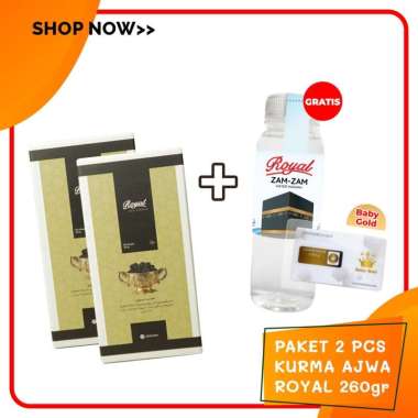 Kurma Ajwa Royal 260gr 2pcs (Free Air Zam-Zam 250ml & Free Baby Gold) Bergaransi Asli Kurma Ajwa Al-