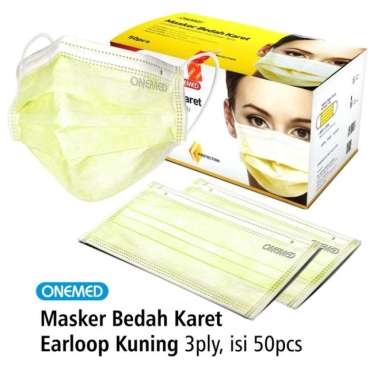 MASKER MEDIS EARLOOP ONEMED 3PLY MASKER BEDAH KARET kuning