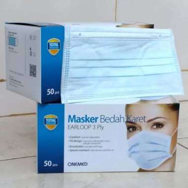 MASKER MEDIS EARLOOP ONEMED 3PLY MASKER BEDAH KARET BIRU