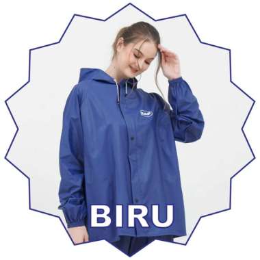 Jas hujan motor jas ujan dewasa setelan jaket celana pria wanita jumbo - L, Hitam XXL Biru