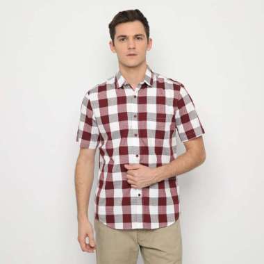 Platini Kemeja Kotak Pria Lengan Pendek Katun Yarndyed Dobby 73299 Maroon S