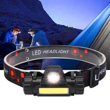 Headlamp COB + Focus CREE Senter Kepala Cas USB Charger Isi Ulang