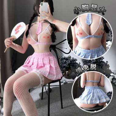 Kozuvibes Cosplay Sexy Uniform Seragam Murid Sekolah Cherry Cute Girl Merah Muda