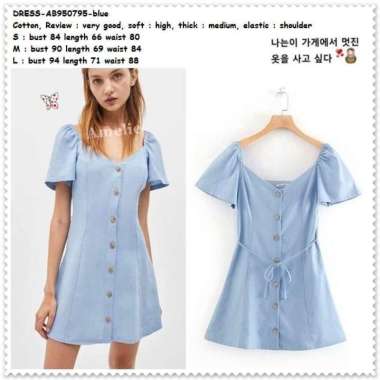 AB950795 Skater Mini Dress Wanita Korea Import Blue Biru