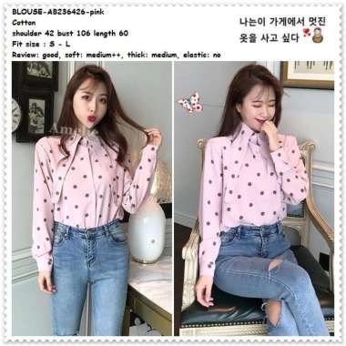Baju Atasan Kemeja Wanita Polkadot Blouse Korea Import AB236426 Pink