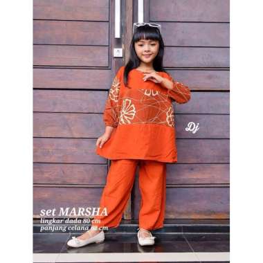 Marsha Set - One Set Anak Perempuan Rayon Premium Setelan Baju Celana Anak Lengan Panjang Kekinian L