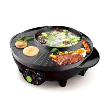 TANPA BATAS Teppanyaki Steamboat BBQ & Grill Hot Pot Elektrik Alat Panggang HITAM FULL