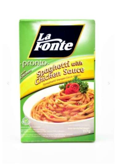 SPAGETI PASTA INSTAN LA FONTE SPAGHETTI 117 GR INSTAN KEMASAN DUS