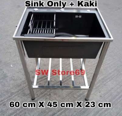 Paket Bak Cuci Piring 1 Lubang Kitchen Sink Black Stainless 6045 Sus30