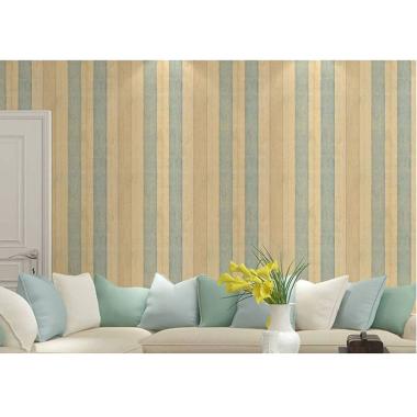 Oem Wallpaper Dinding Motif Garis Biru Kuning 10 M X 45 Cm