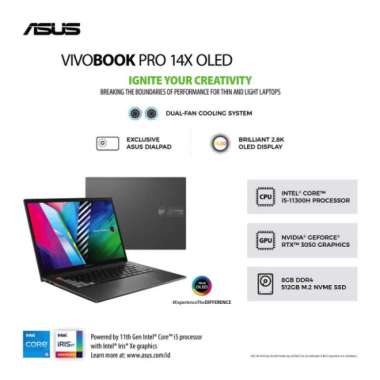 ASUS VivoBook Pro 14X OLED N7400PC-OLED555 - Comet Grey [Intel® Core™ i5-11300H / 8GB / 512GB SSD / NVIDIA® GeForce® RTX™ 3050 / 14inch / 2.8K OLED /