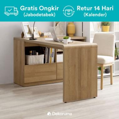 Heim Studio Mika Meja Kerja dengan Lemari Kabinet dan Rak Susun Cokelat Kayu JABODETABEK