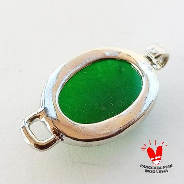 Vee Batu Giok Hijau Chakra Healing Natural Stone Oval Liontin Unisex Hijau