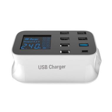 NewG Smart Fast Charging 8 Port Led Display Charger USB with 1 Type C Port PUTIH