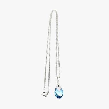 Swarovski Aquamarine Crystal Pear Pendant Kalung Liontin Wanita - Biru