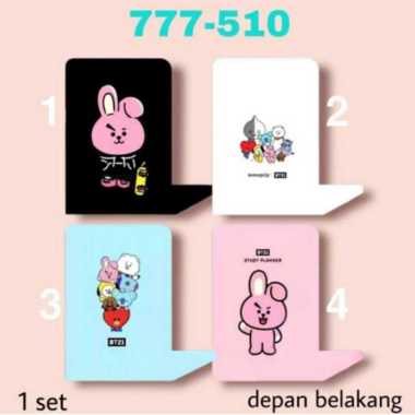 STAND BOOK / BOOK END / PEMBATAS BUKU MOTIF BTS / BT21 BAHAN BESI 1 SET ISI 2 PCS 777-510 PUTIH
