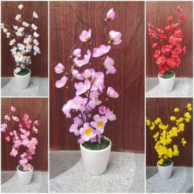 sakura artificial- hiasan meja- bunga plastik- kembang plastik- dekora warna Putih