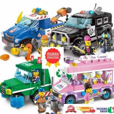 Mainan Block Swat Cop DIY Lego Polisi Mobil Music Baterai Murah Kreasi