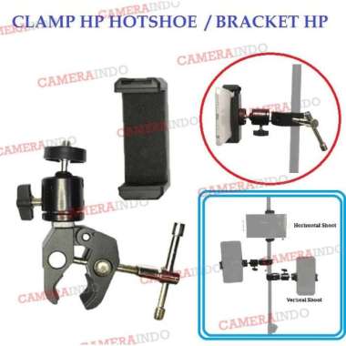 Clamp phone holder jepit lighstand tripod tiang vlog live Black