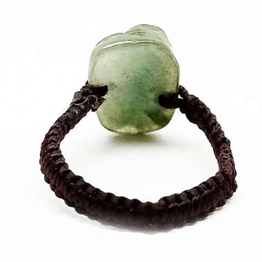 Vee Model Pixiu Batu Giok Burma Cincin Unisex Hijau Tua