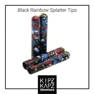 KipzKapz Shoelace Tips / Aglets / Tipping / Ujung Tali Sepatu [Diameter 3.8 mm] L Black Rainbow Spla